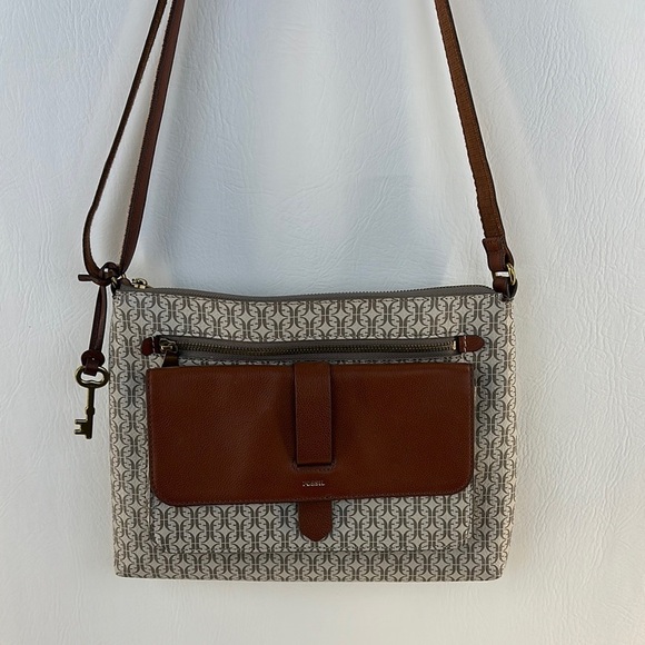 fossil Handbags - Fossil Two Tone Printed Design Leather Crossbody Bag